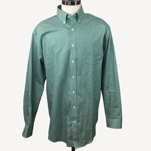 Land's End Mens Button Down Shirt Long Sleeve Green White Checker Office Size XL